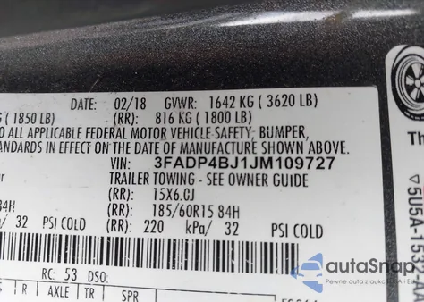 2018 Ford Fiesta Se z USA, uszkodzony, nr VIN 3FADP4BJ1JM109727